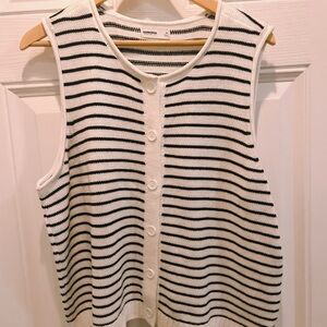 Striped Sleeveless Button-Up Top